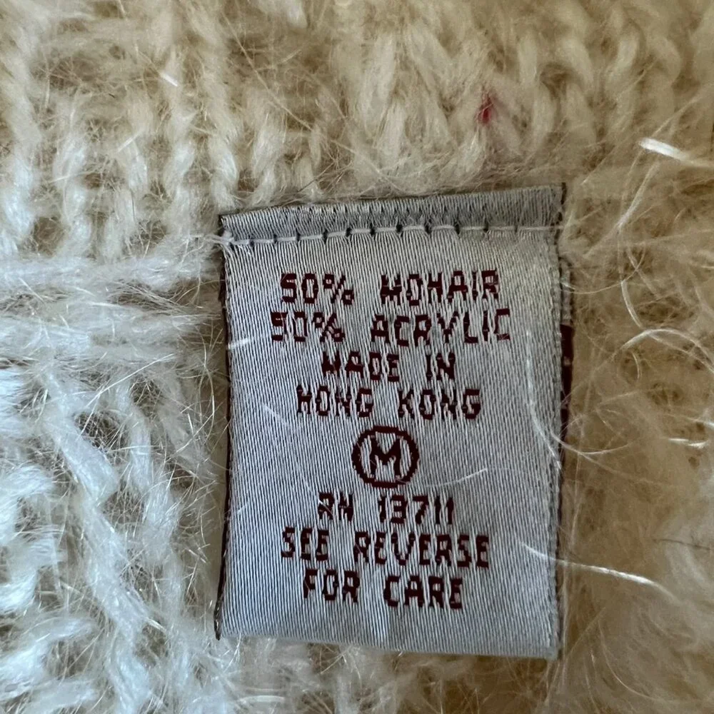 Karin Scott Vingtage Mohair Blend Cable Knit Sweater In Cream Size M